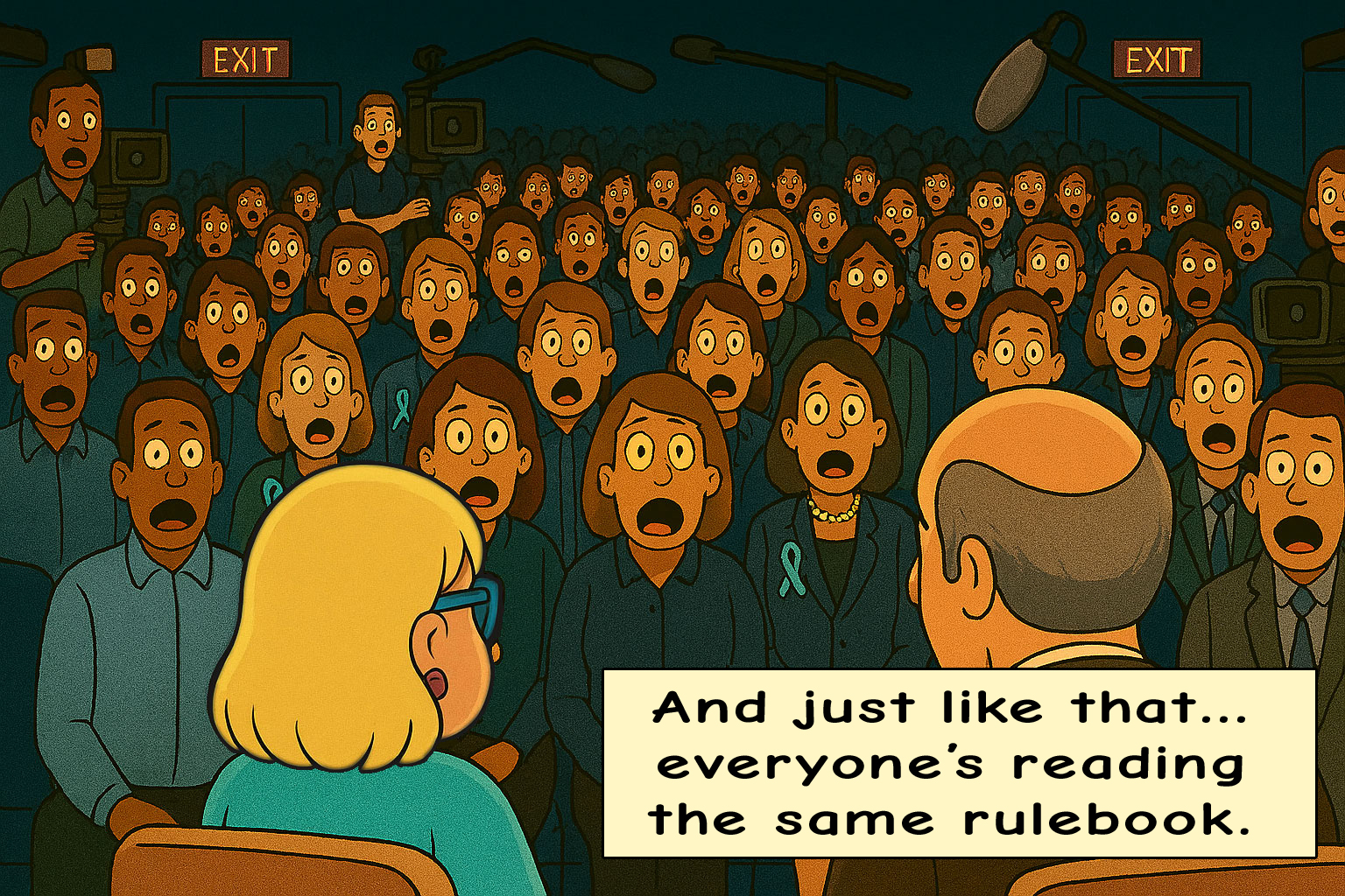Narcy turns and sees the stunned faces across the studio audience.