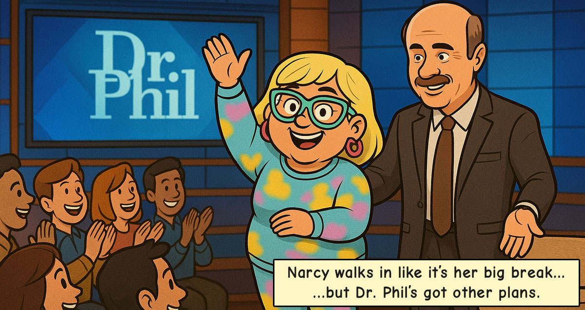 Narcy enters Dr. Phil’s stage while the audience cheers.