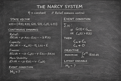 The Narcy System equation written on a chalkboard