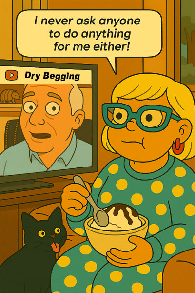 Narcy watches youtube video on dry-begging