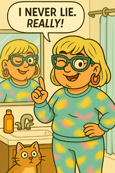 Alternate angle of Narcy looking into a mirror