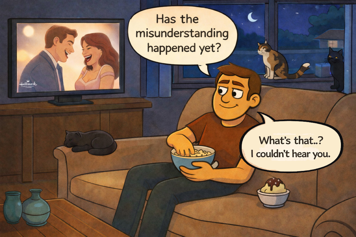 With Narcy absent, Main watches the romance movie and casually asks whether the ‘misunderstanding’ has already occurred.