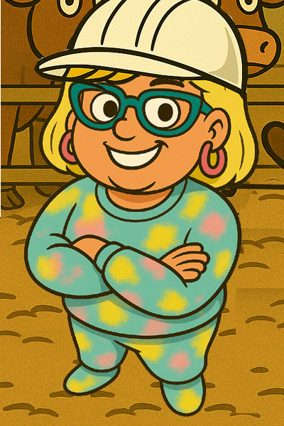 Narcy pretending to clear the mess she caused