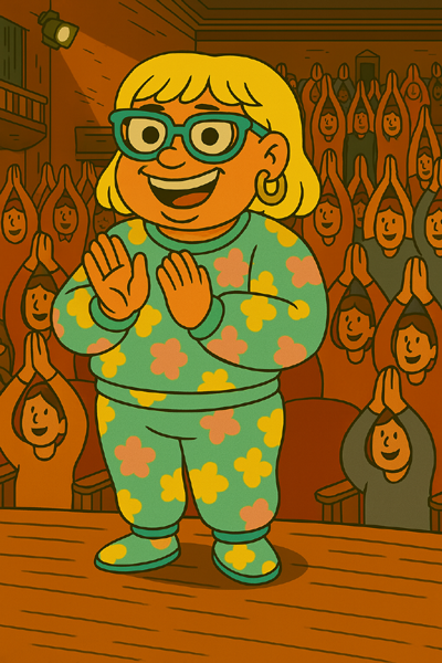  Narcy Applauding her scripted performance, symbolizing manipulation and control.