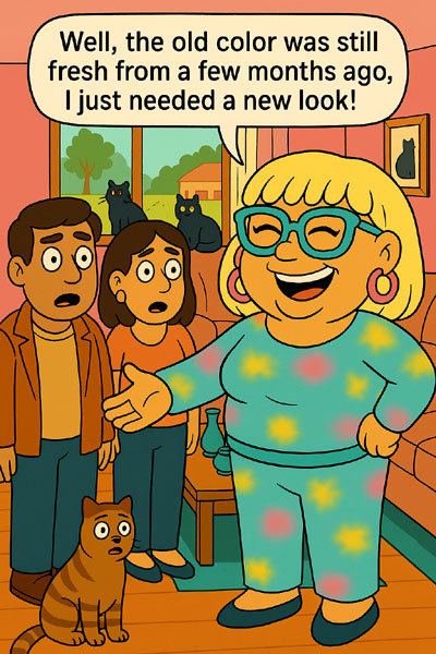 Narcy showing off her new paint color to the neighbors