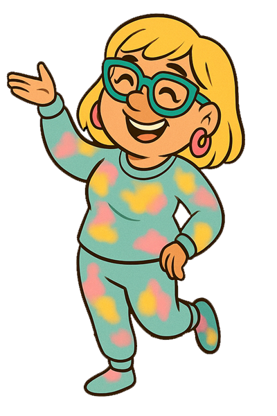 Narcy with a cheerful gesture