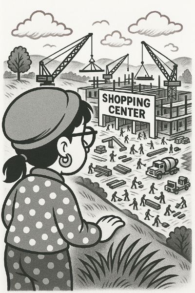 Narcy overlooks a new supercenter of the future in the making on the outskirts of town