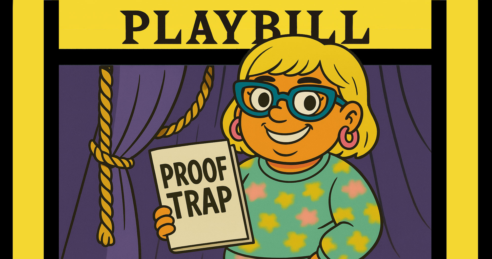 Narcy on the cover of a Playbill program titled Proof Trap, smiling.