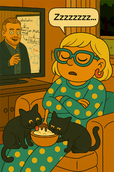 A dry-board video puts her to sleep finally, it's too technical for her.